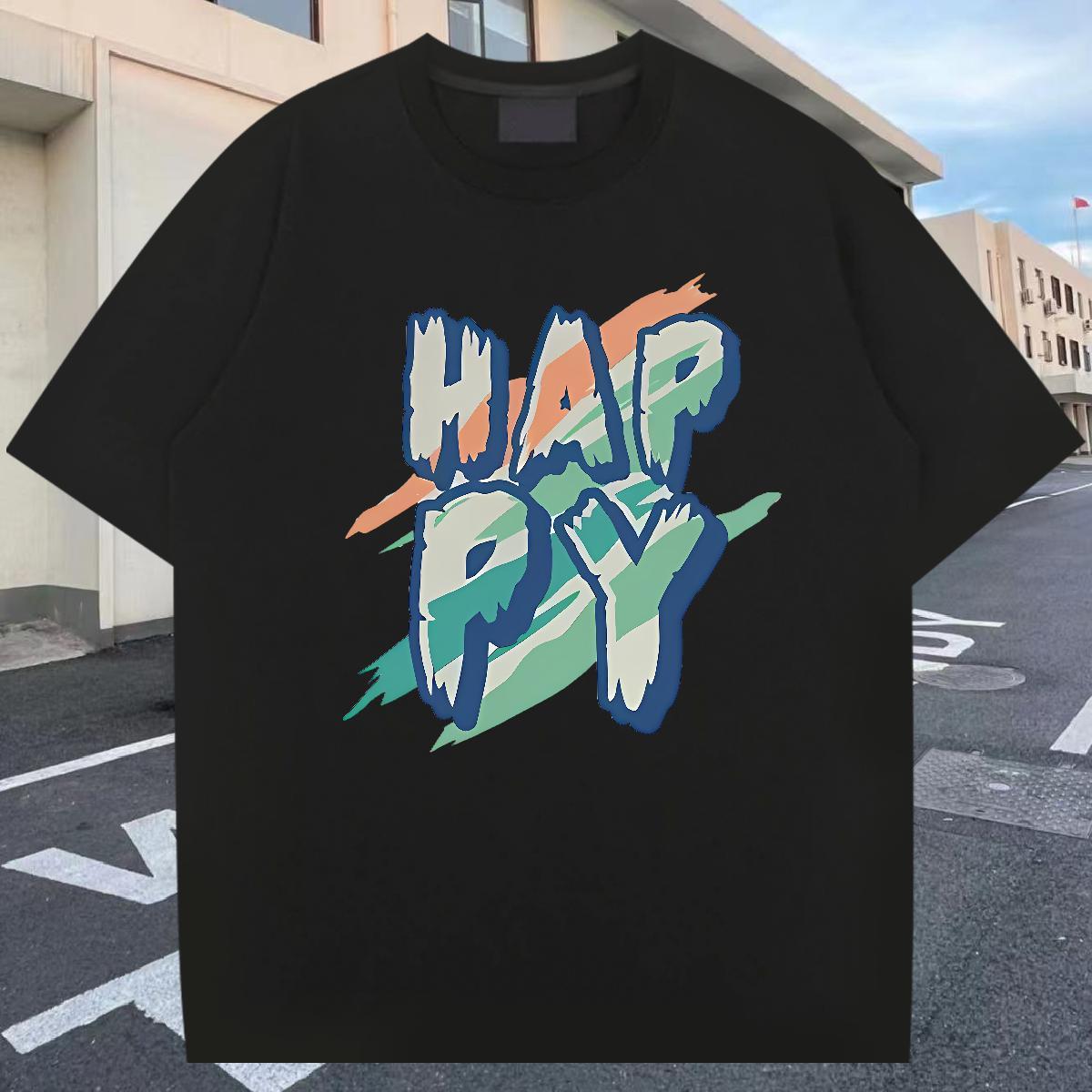 Cool Men Clothes T-Shirt Street Wear 230g 100% Cotton DIY Round Neck Short Sleeve happy Mens T Shirts Designer Tee Shirt