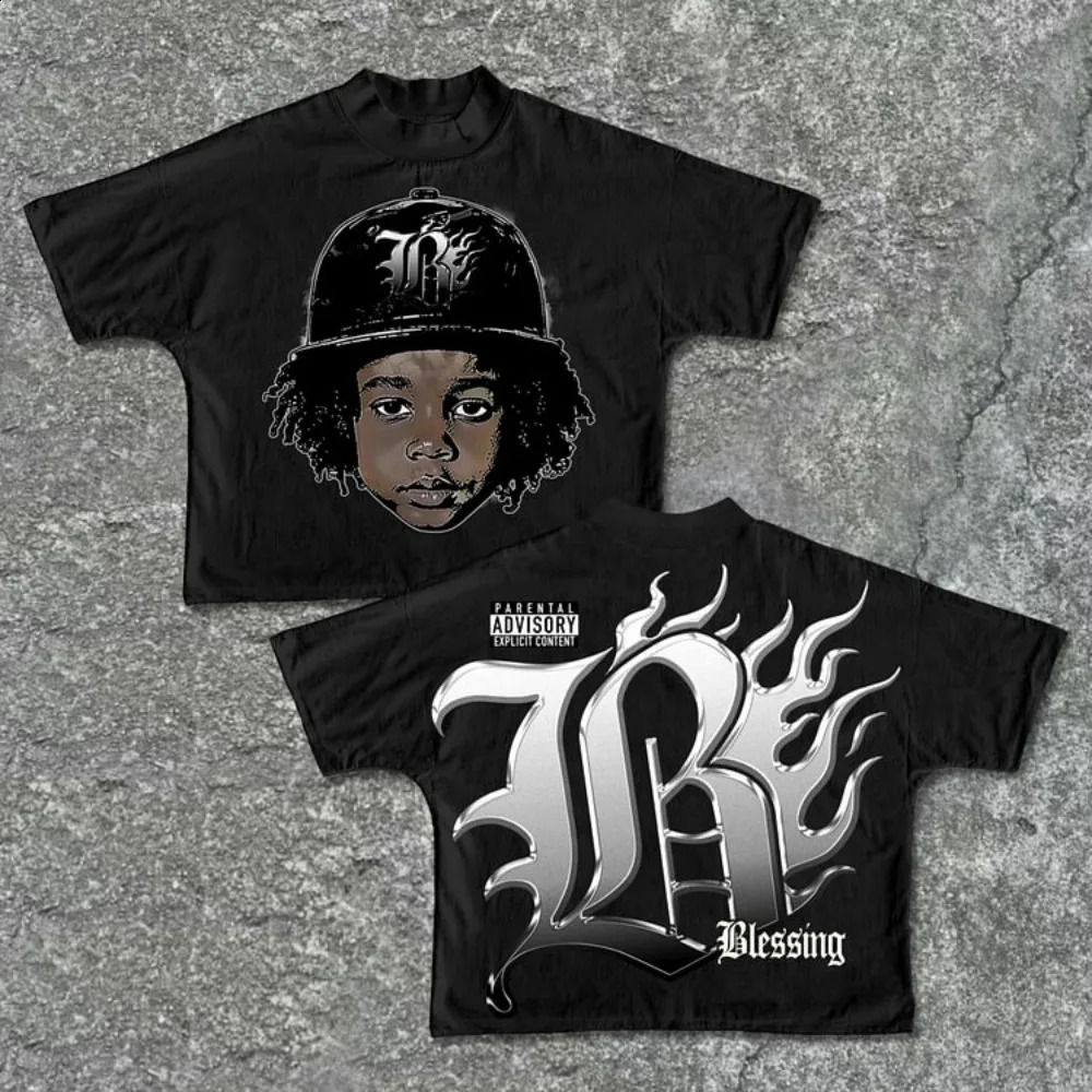 Sopula Flame Metal Letter B Street Boys Retro Graphic 100% Cotton Cut Tshirt Mens Y2K Oversized Womens Top 240822