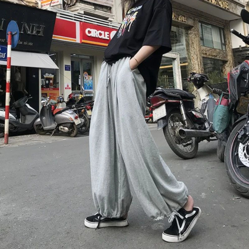 Deeptown Harajuku Oversized Sports Sweatpants Woman Jogging Baggy Wide Leg Pants Japan Korean Style Jogger Casual Gray Trousers 240822