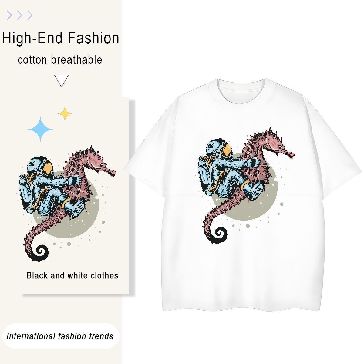 Popular Women Tshirts 100% Cotton 230g cosmonaut Sports Street Wear T-Shirts for Women Breathable DIY Anime Printed Tees