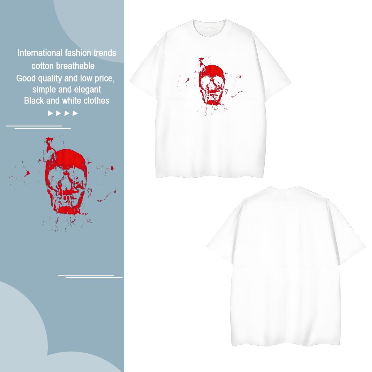 Classic blood Men Tops Tees 230g 100% Cotton Man T Shirts Oversized High Street Hip Hop Breathable Crew Neck Popular Polos
