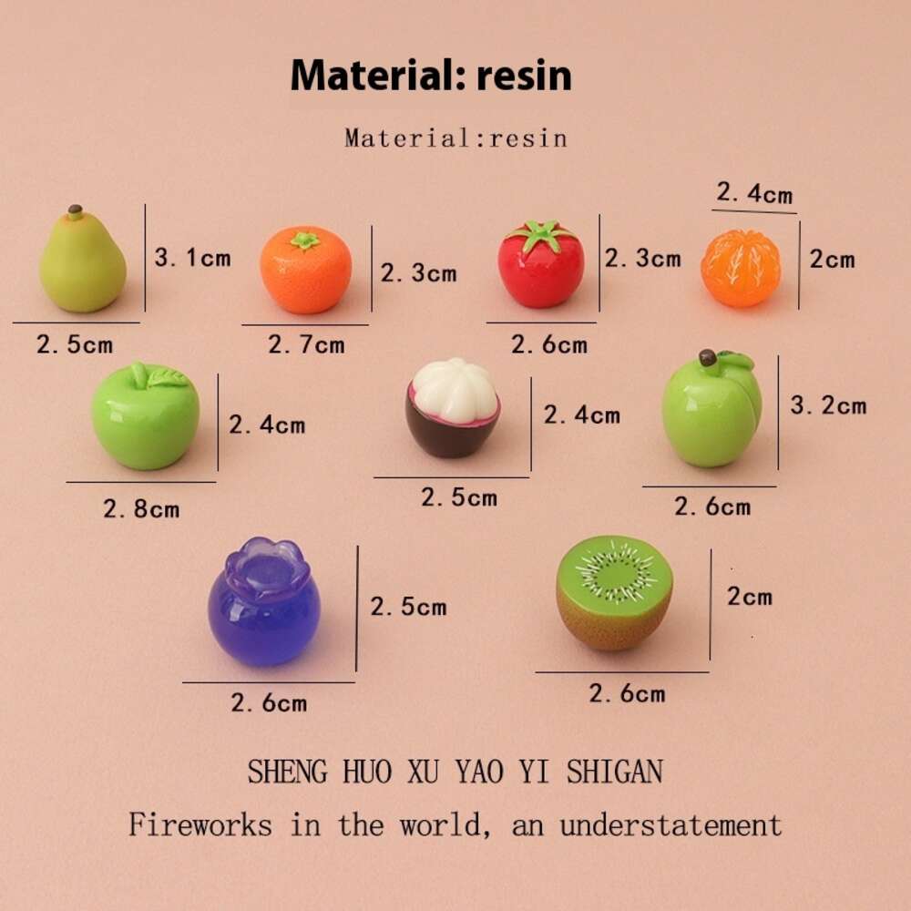 Charming Miniature Resin Food Accessories - Real-Looking Blueberry, Mangosteen, and Kiwi Decorative Pieces