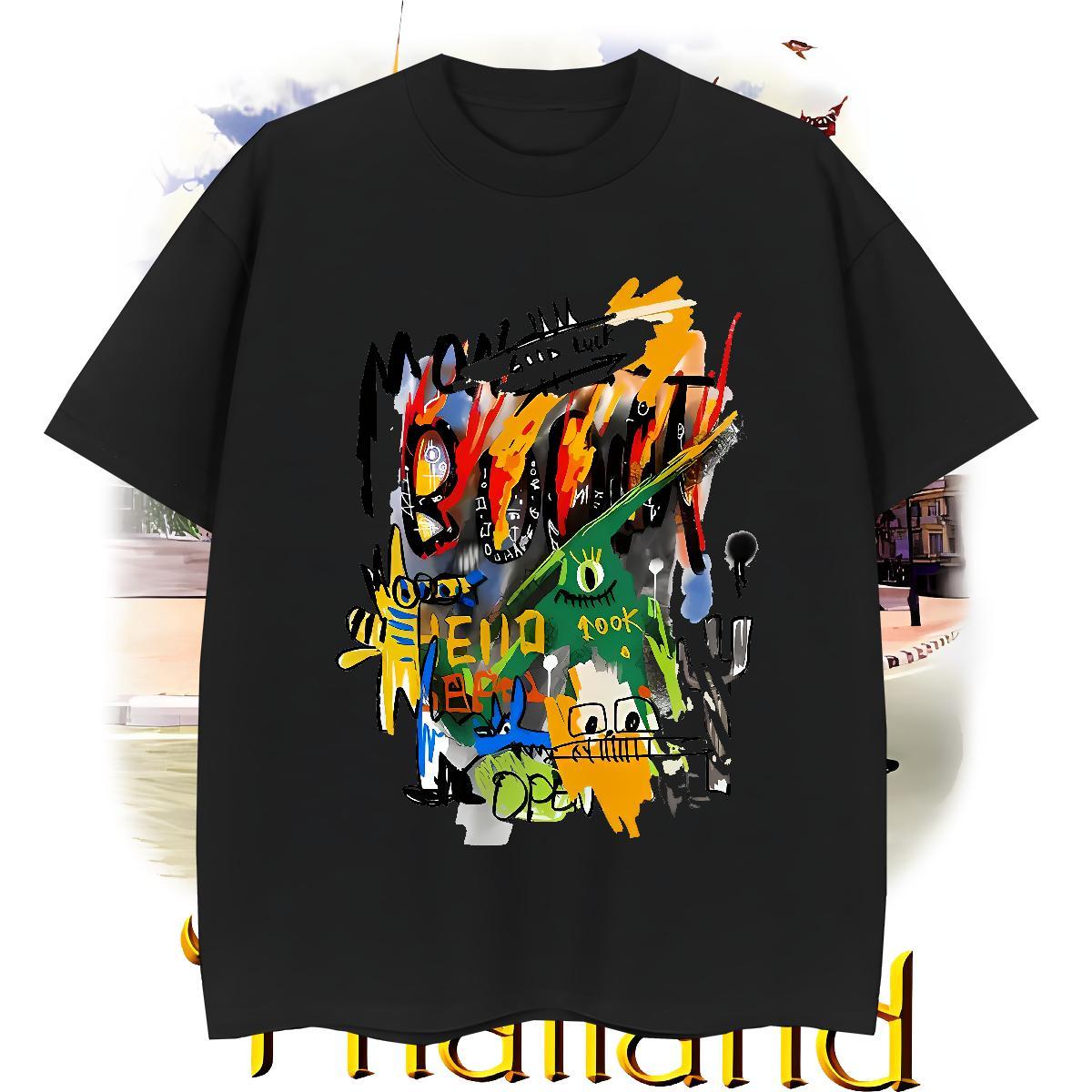 Classic Casual Mens Tshirts 230g Pure Cotton Street Casual graffiti Breathable Soft T Shirts Men Cool Design Anime Clothes