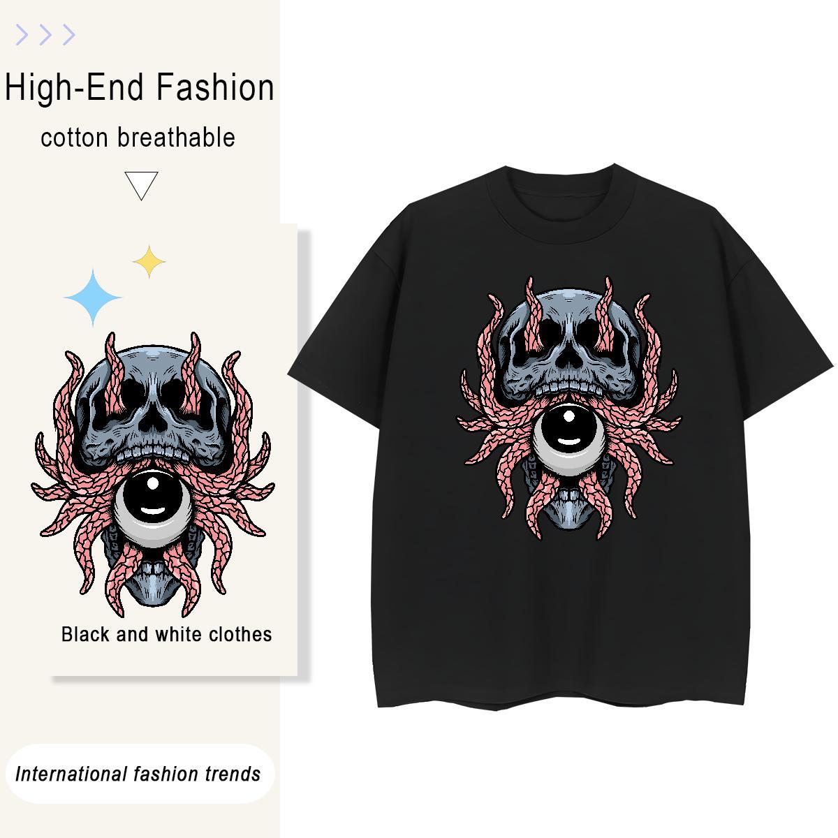 2024 T-Shirts 100% Cotton 230g Breathable Sports Casual skull Unisex Tshirts Loose fit Custom Print Plus Size Tops