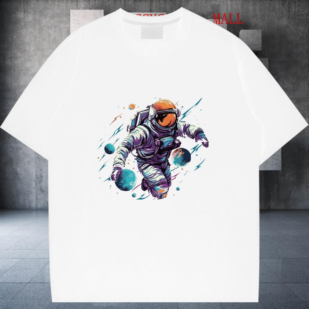 Lady Couples T Shirts 100% Cotton 230g cosmonaut Casual Sport T-Shirts for Women Round Neck Short Sleeve Customized Print Top Shirts
