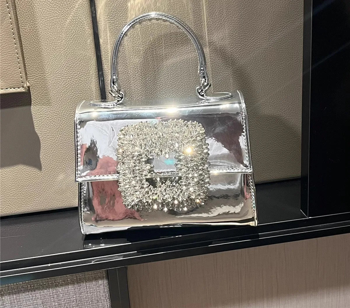 Fashion Shining PU Gold Silver Dress Wallet Diamond Satin Ball Evening Bag Womens Crsosbody Handbag Flip Shoulder 240821