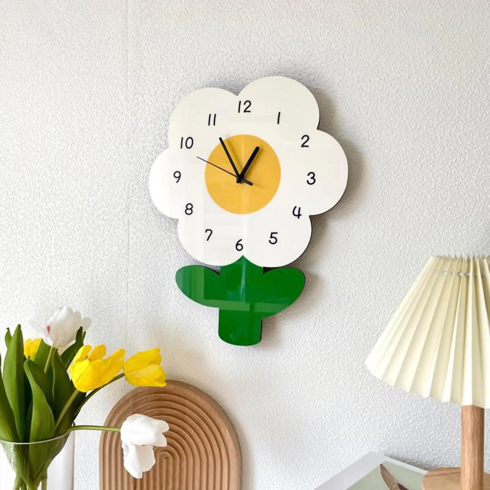 Cute Wall Clock Flower Creative Artistic Cartoon Clock Mute Wall Hanging Clock for Home Living Room Bedroom Wall Ornament 240822