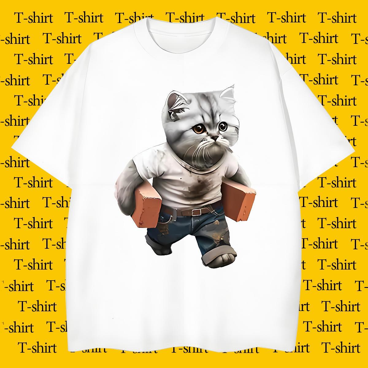 Wholesale Mens T Shirts cat Short Sleeve O-Neck Beach Graphic 230g Pure Cotton Men Clothes T-Shirt Free Shipping Tee Shirt