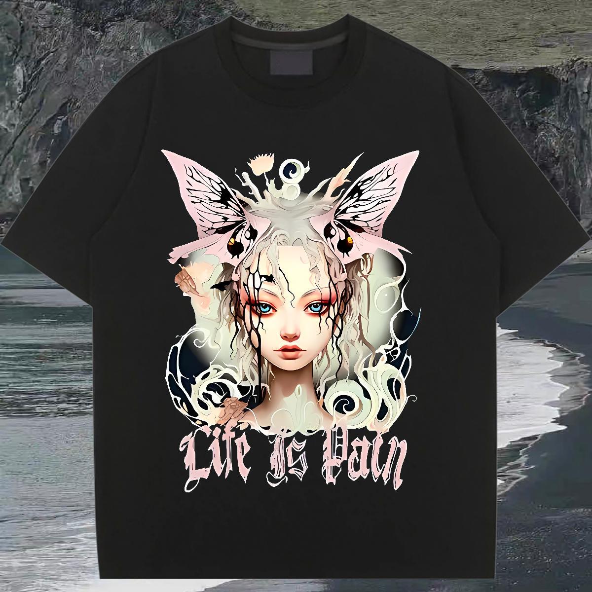 Fashion New Woman T Shirts 230g 100% Cotton Crew Neck Daily Outfit Butterfly Girl Women Tees High quality Oversized Tops