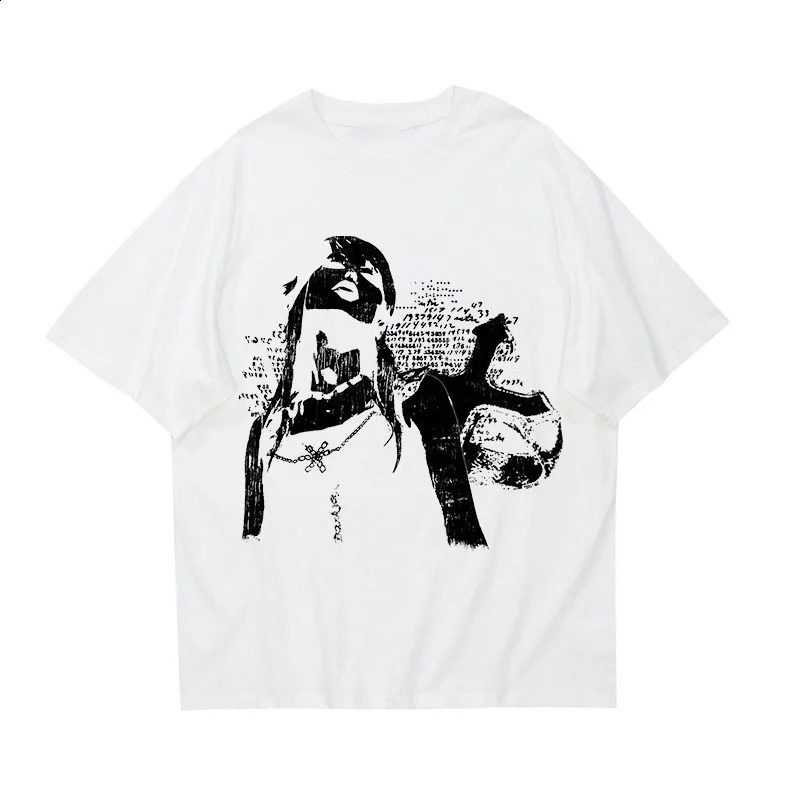 EMO Hip Hop Mens Y2K Pure Cotton Tshirt Harajuku Graphic Printed Long Sleeve Rock Gothic Super Punk Retro w240822