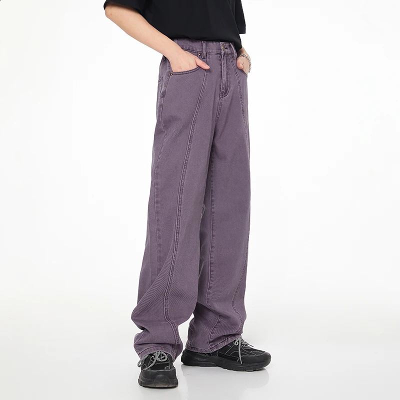 purple loose jeans for mens fashion and leisure fully matched with street highend washing wide leg trailing style 240821