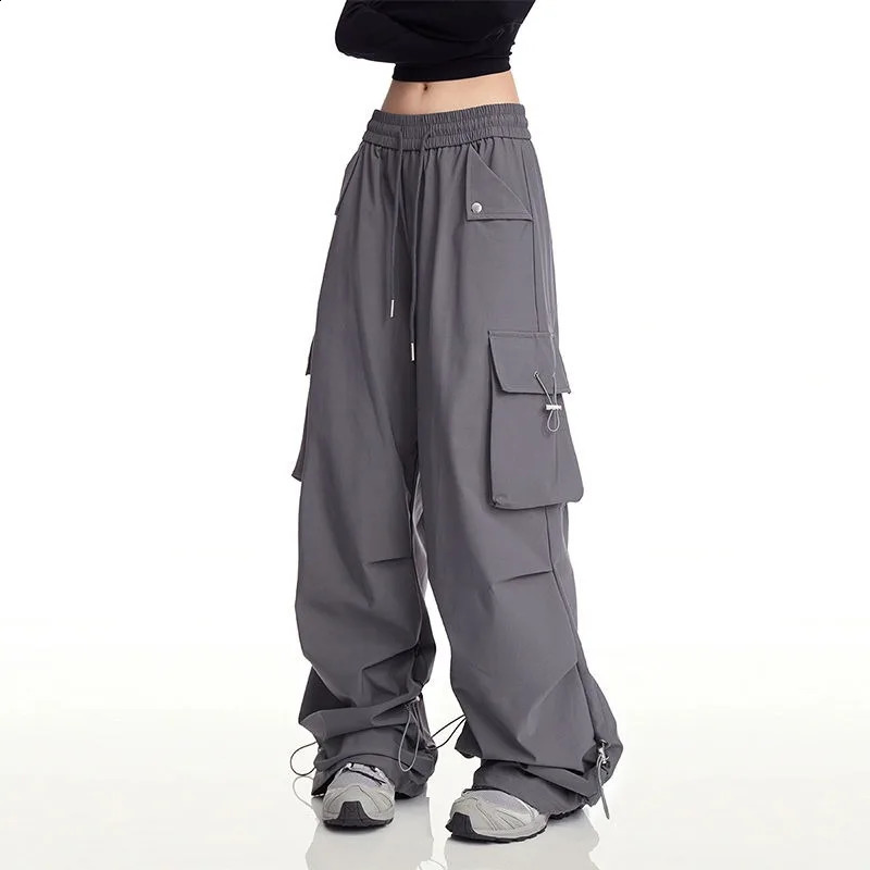 Deeptown Y2K White Women Cargo Pants Korean Fashion Vintage Wide Leg Baggy Trousers Streetwear Casual Oversized Harajuku Kpop 240821
