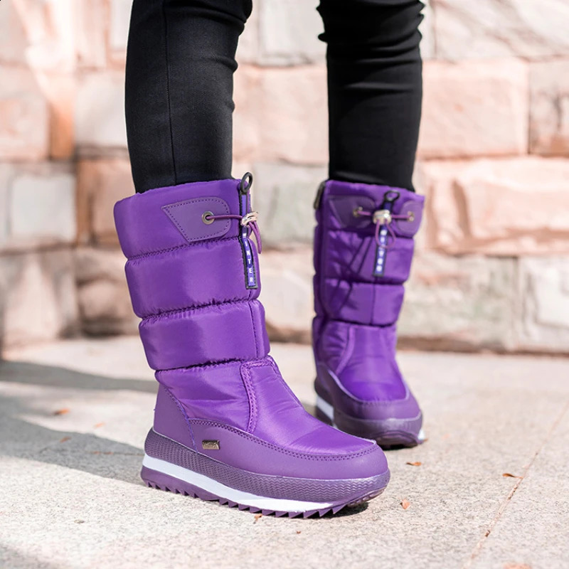 Woman Chunky Womens Shoes For Snow Boots Half High Moon Platform Mid Calf Round Toe Big Red Waterproof With Chic Point