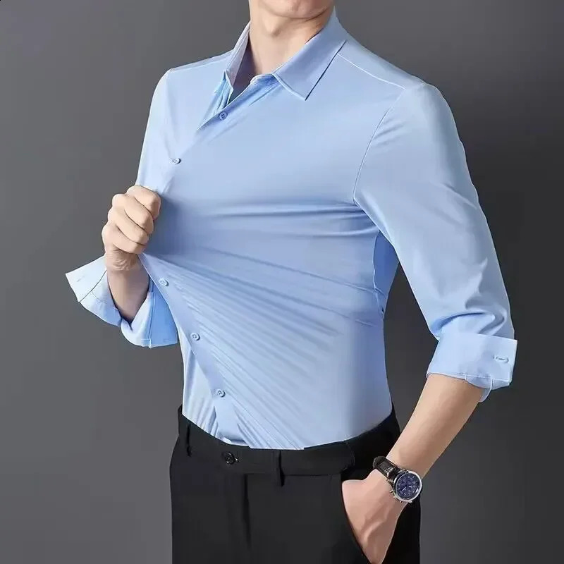 Premium Mens Ultra-Stretch Shirt - High-Quality Silky Business Formal Long-Sleeve Shirt for Social and Casual Wear 240822