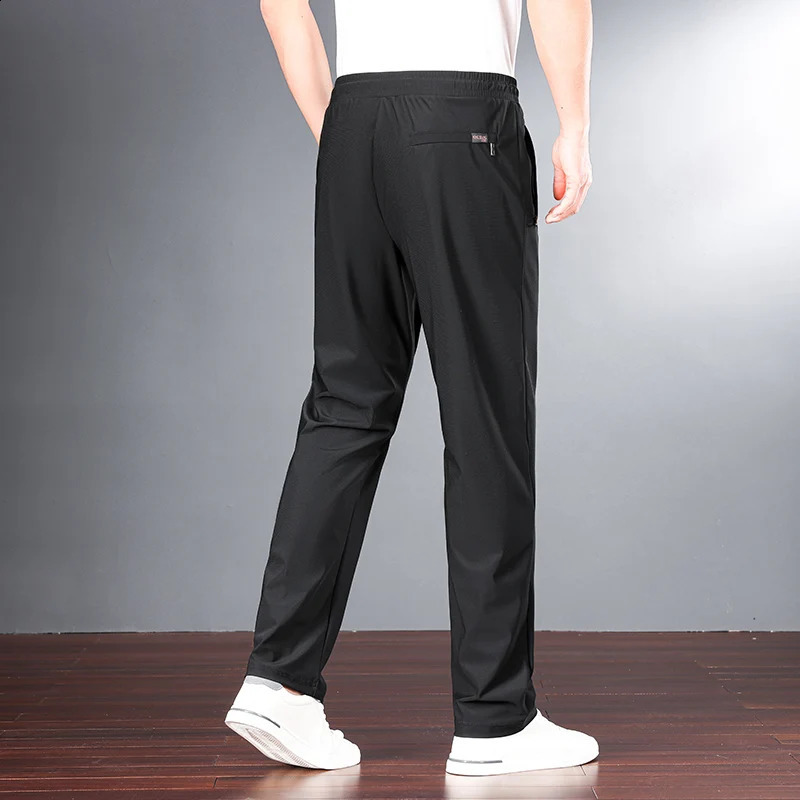 Mens Fashion Casual Ice Silk Sports Pants Outdoor Running Business Large Size Speed Dry Breathable Elastic Pants 240822