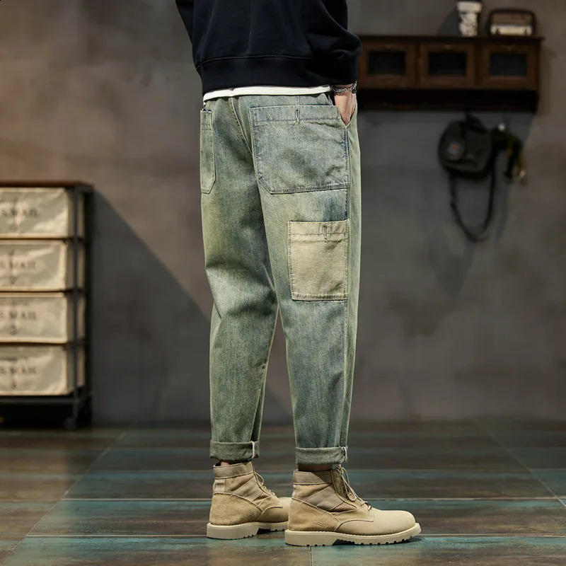 Autumn Winter Vintage Loose Casual Straight Jeans Men Trend Fashion Harem Denim Pants All-match Trousers Y2K Male Clothes 240821