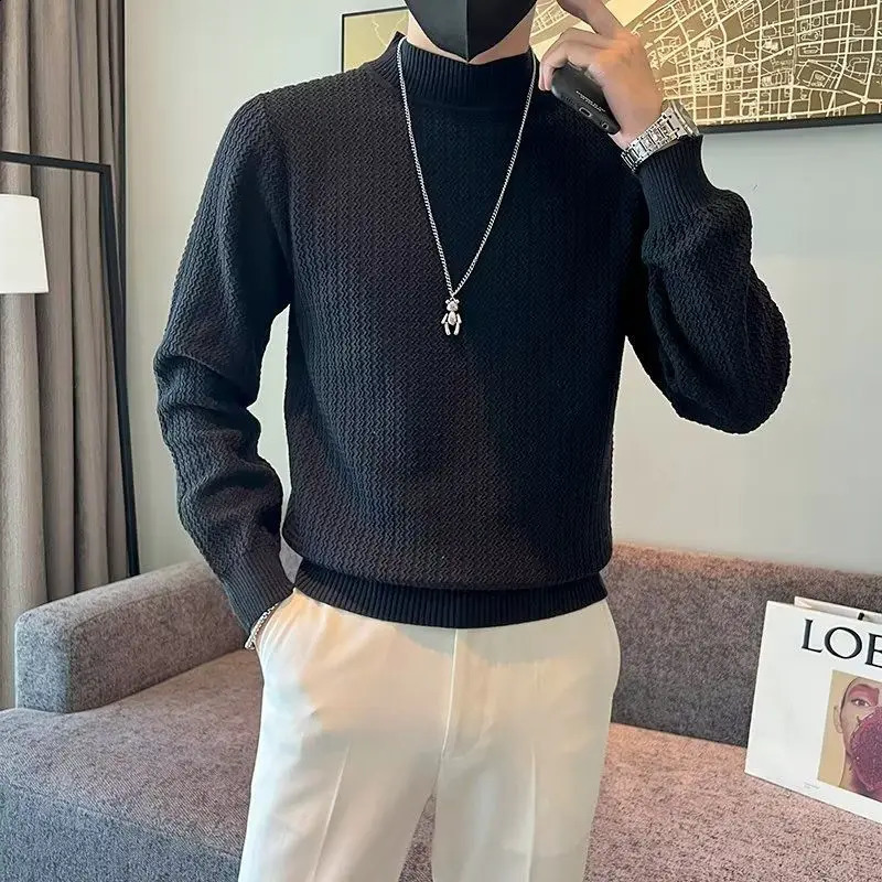 Autumn Winter Solid Knitwear Long Sleeve Sweaters Fashion Harajuku Tops Casual All Match Undershirt Thick Pullover Male Clothes 240821