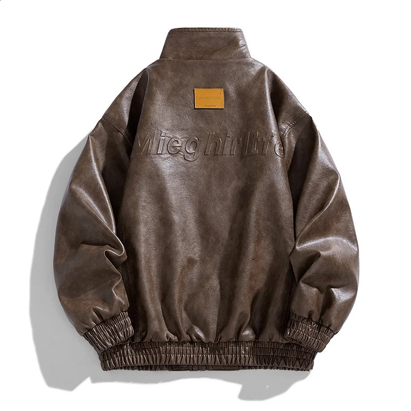 6798Autumn and winter men PU leather coat stand collar motorcycle jacket leather men Korean version slim fashion mens wear 240822