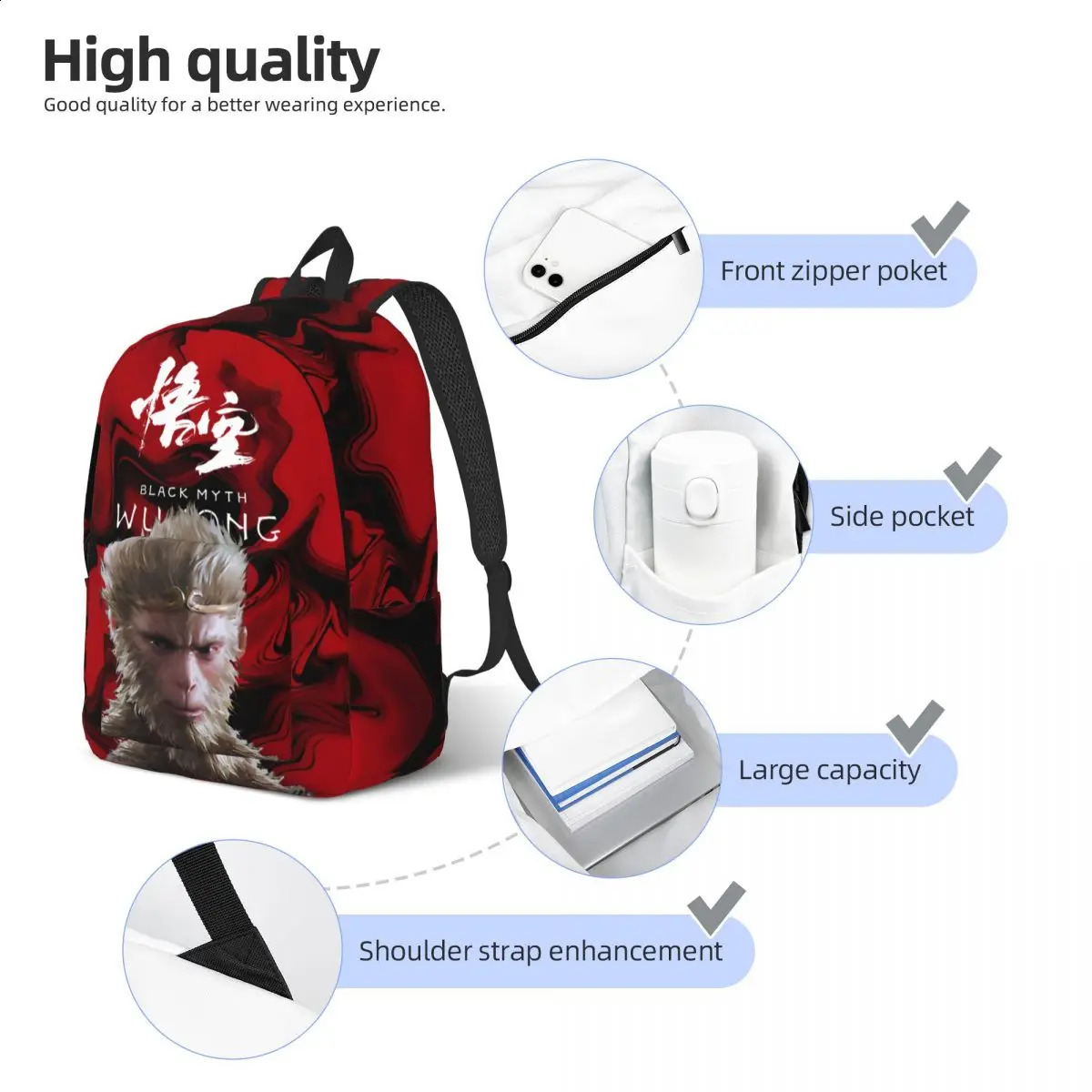 Stunning retro washable personalized black mythological martial arts Rucksack kindergarten gifts for weekend picnics 240822
