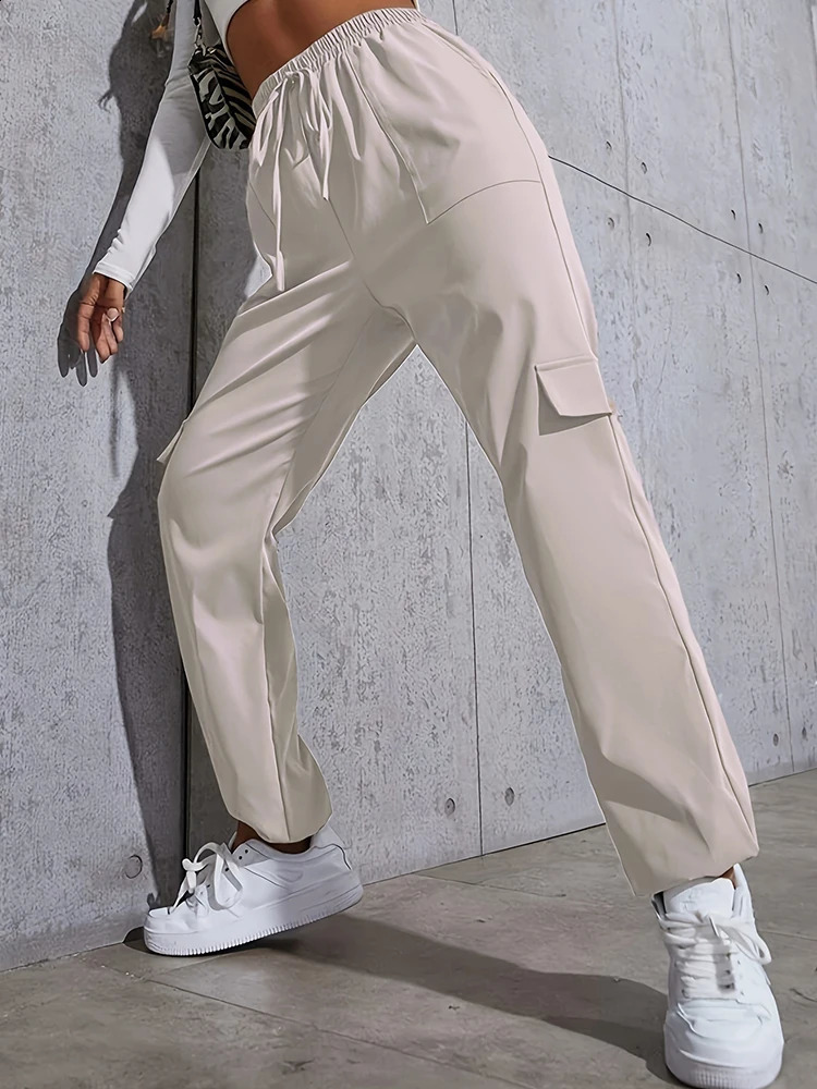 Women Casual Overalls Solid Elastic Waist Pants Drawstring Wide Leg Baggy Trousers Y2k Streetwear Oversize Sweatpants 240821