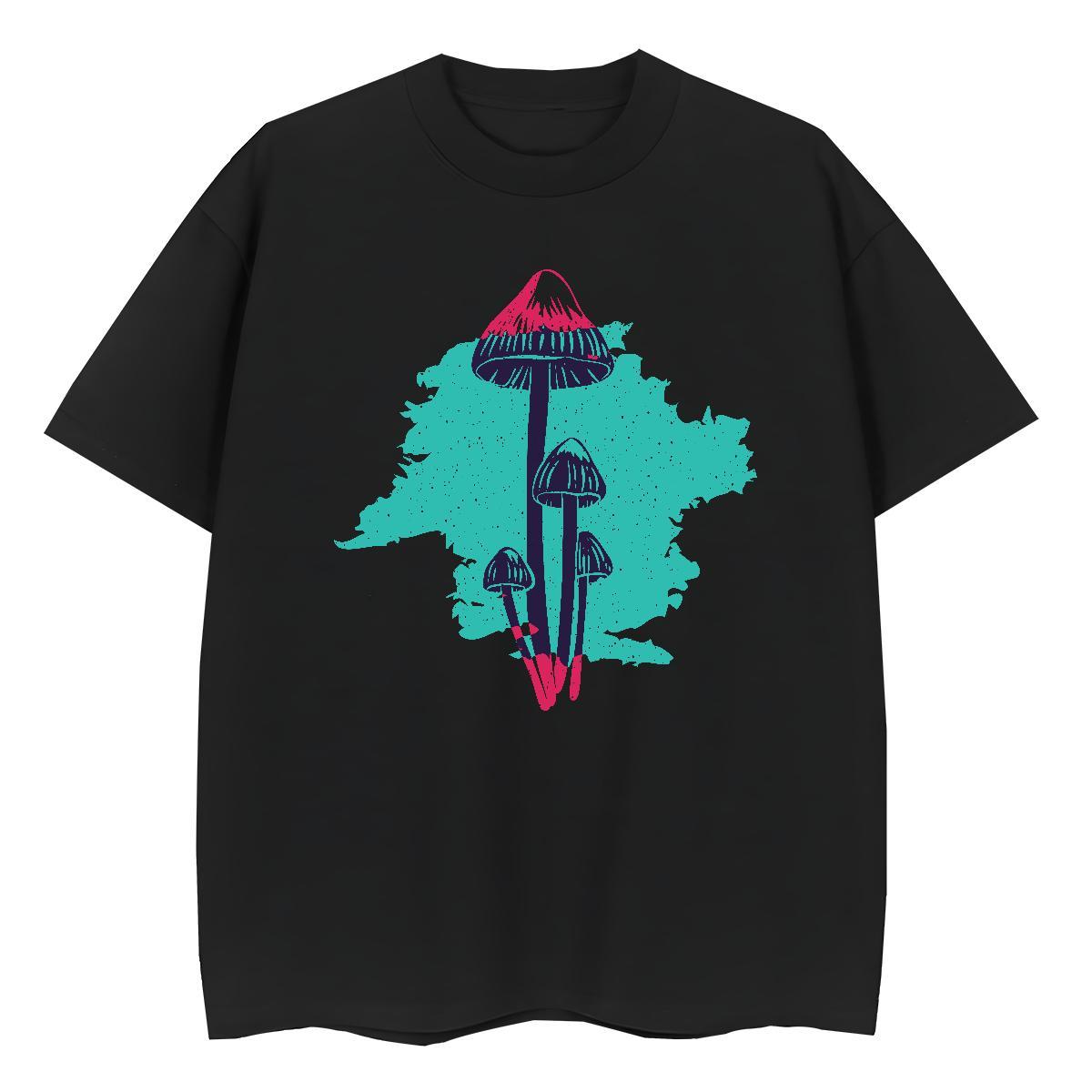 New T-Shirts for Women Breathable Crew Neck 230g 100% Cotton Lady T shirt Floral Print mushroom Casual Daily Wear Nice Clothes