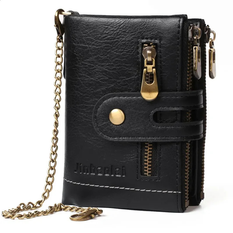 Men Wallets PU Leather Short Card Holder Chain Mens Purse High Quality Classic Retro Male Wallet Valentines 240821