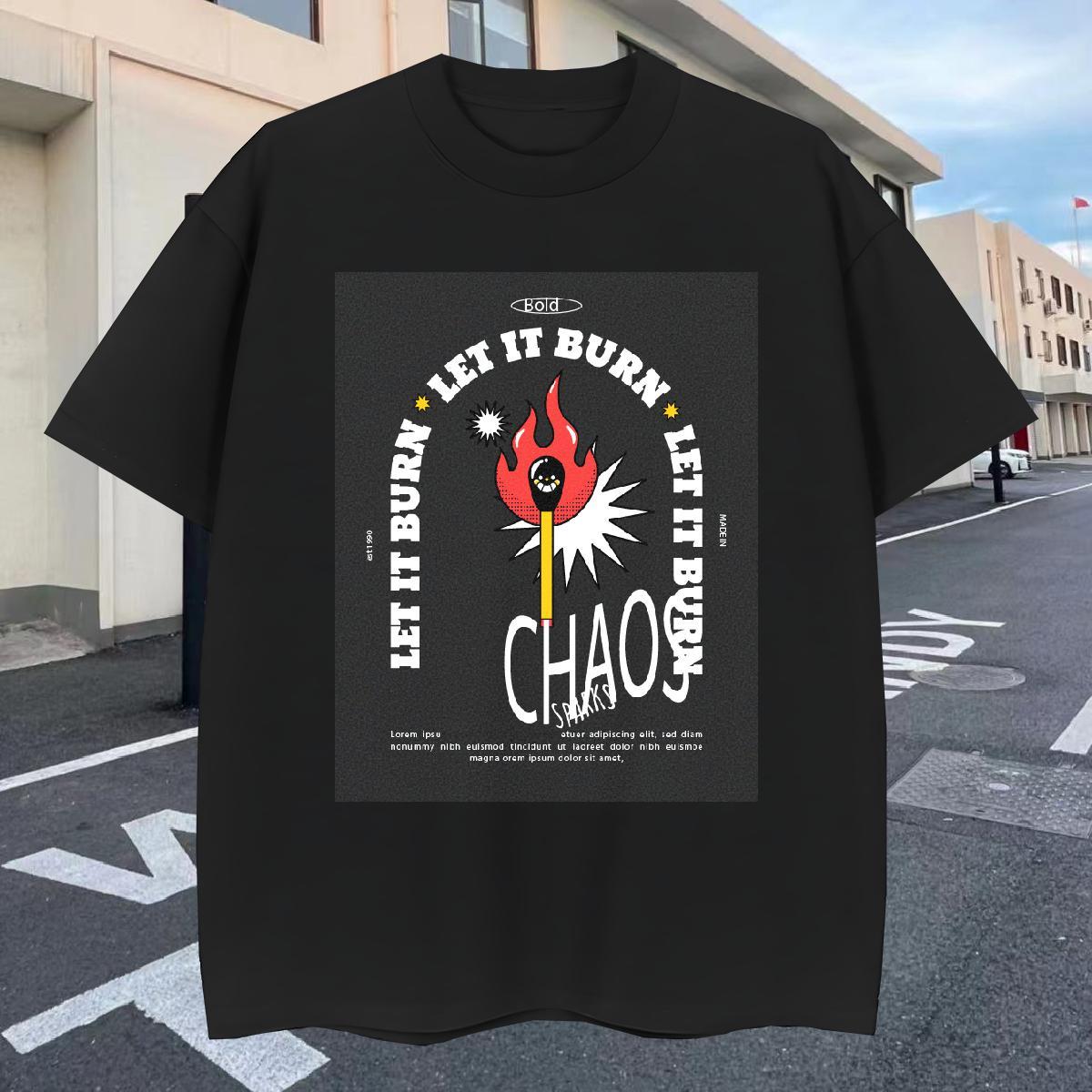 Unisex Tshirts Hip Hop Street 100% Cotton 230g Plus Size Cartoon Breathable Short Sleeve fire T Shirt For Man DIY Top Tees