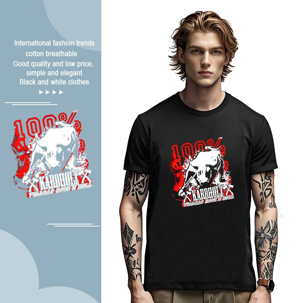 2024 Summer blood Men Tees 100% Cotton 230g T-Shirts for Men Plus Size Cartoon Hip Hop Breathable Short Sleeve Loose Clothes