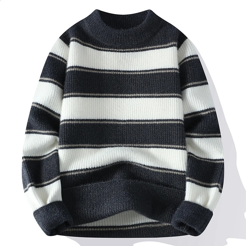 Autumn and Winter Casual Gentleman Fashion Business Korean Version Slim-fit Trend Striped Solid Color Mens Crewneck Sweater 240821