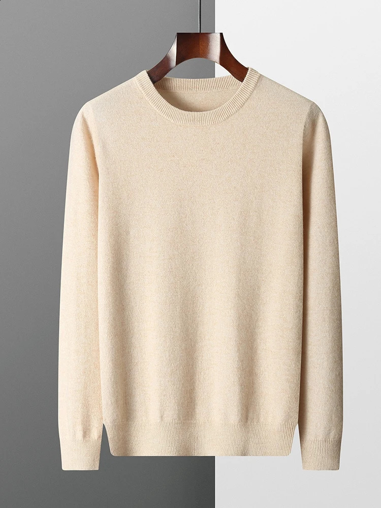 MVLYFLRT 100% Pure Merino Wool Sweater Mens Round Neck Pullover Top Autumn Winter Thin Solid Color Versatile Basic 240821
