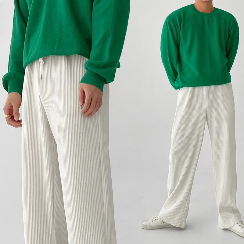 Mens summer streetwear pleated casual straight leg pants mens running and jogging sports 240821