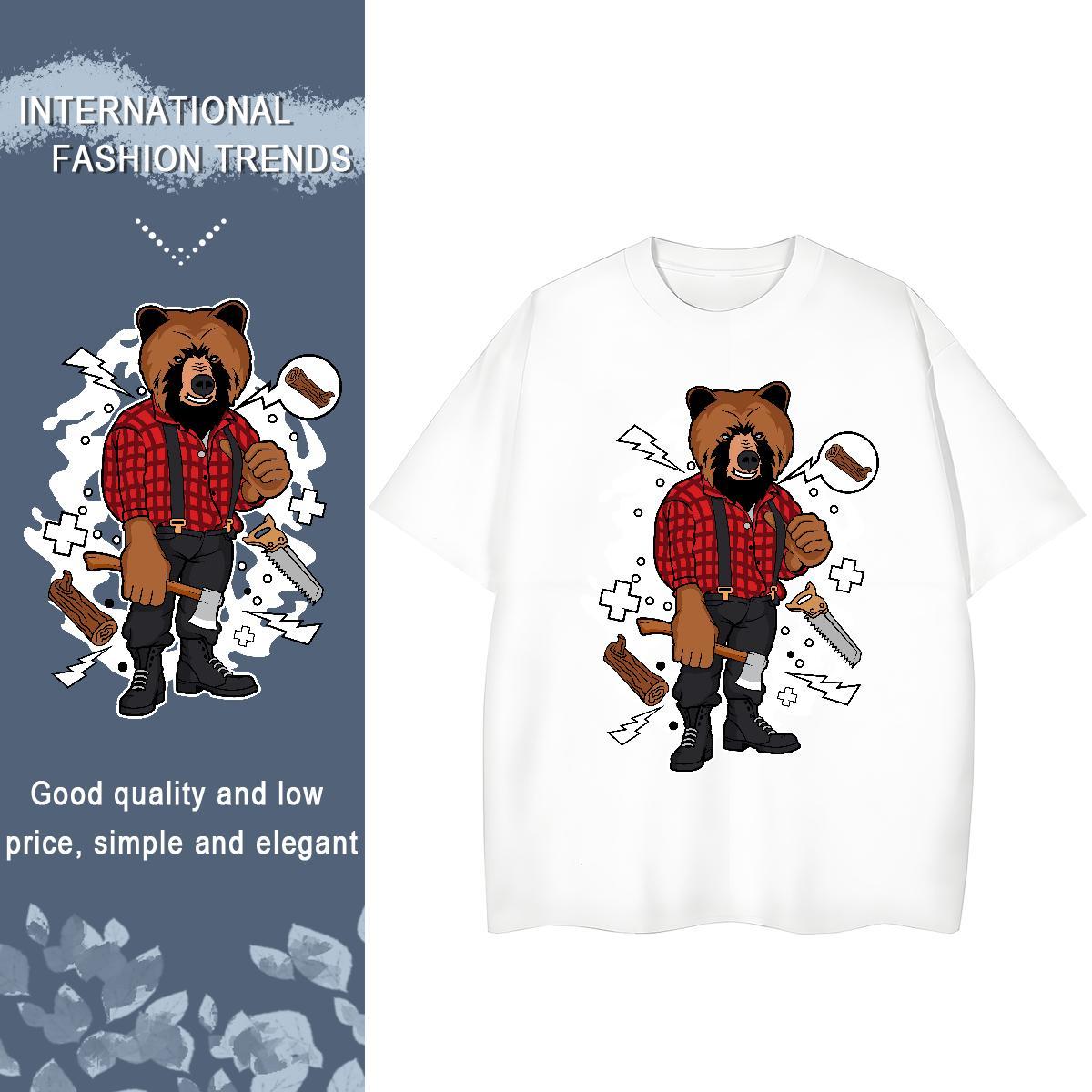 2024 DIY T-Shirts Round Neck Short Sleeve 230g Pure Cotton Womens Tshirts DIY Logo bear Outdoor Lady Clothings
