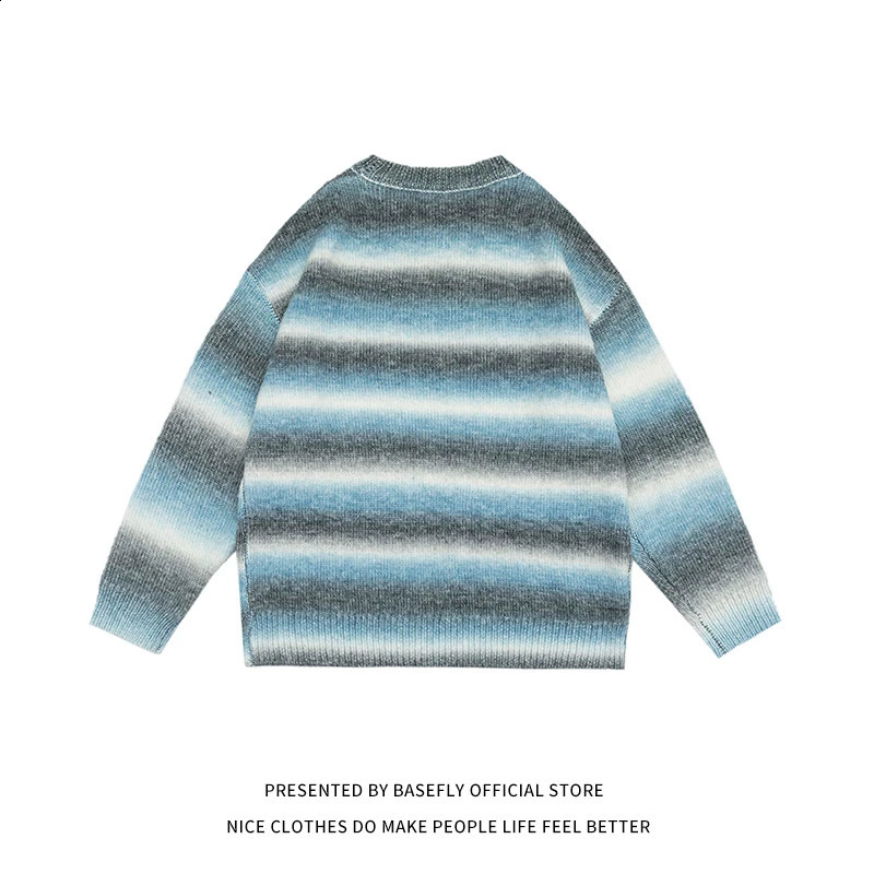 Autumn and winter striped rainbow color chic streetwear mens sweaters unisex couple womens sportswear Pullover casual hiphop 240821