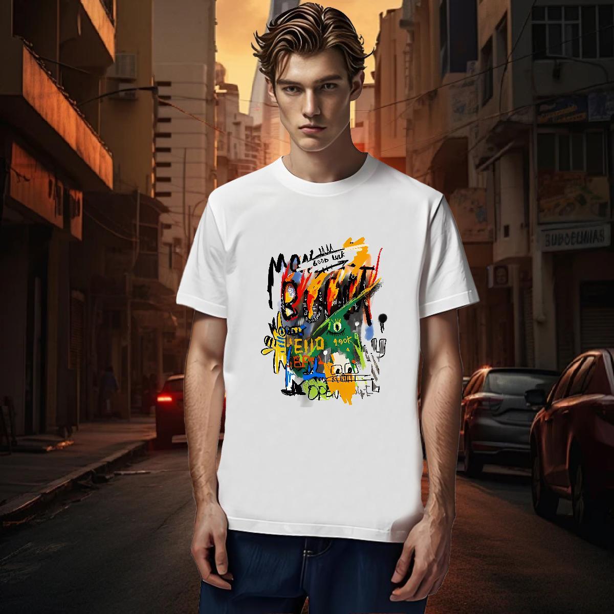 Free Shipping Mens Tshirts 230g Cotton Street Casual graffiti O Neck Short Sleeves T-Shirts Classic Asian Size Polos