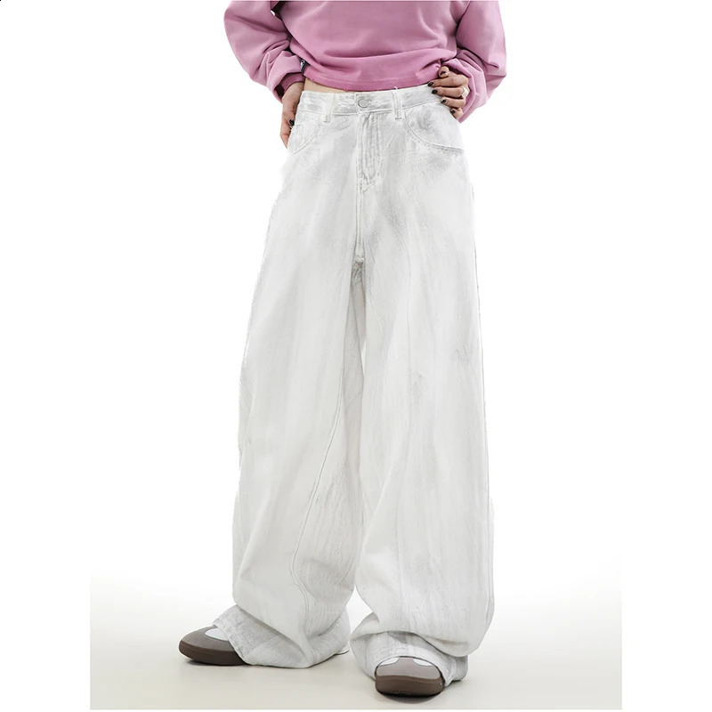 Womens Jeans Straight Pants Vintage Tie Dye High Waist Self Cultivation Wide Leg Casual Baggy Plus Size Denim Trouser Ladies 240821