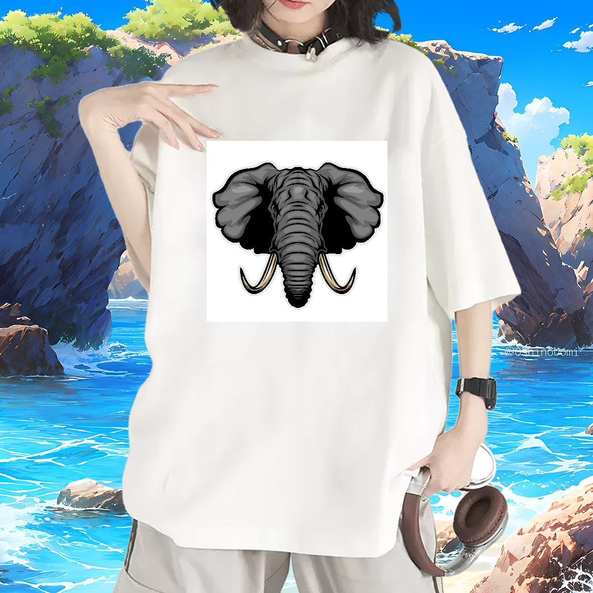 New Arrival Woman T Shirts O-Neck Short Sleeve 230g 100% Cotton Woman Tshirt Skull elephant Casual Nice Tshirts
