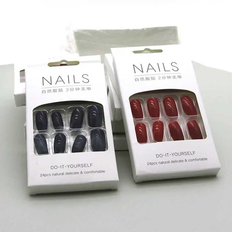 24Pcs Fashionable Solid Color Short Nail Products Nails Stickers Women Reusable Self-adhesive Fake Fingernail Sexy Hand ProductsXJ241025