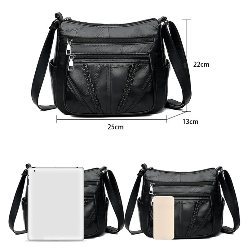 Womens Soft Leather Shoulder Bag Multilayer Crossbody High Quality Small Messenger Bags n Handbag For Female Bolso 240821