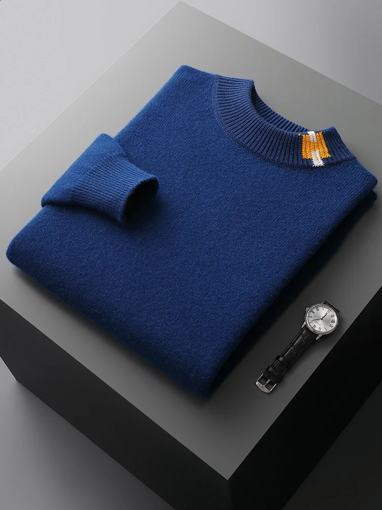 Mens 100% Merino Wool Knitted Pullovers Thick O-Neck Sweaters Standard Woolen Male Clothing Fashion for Winter 240821