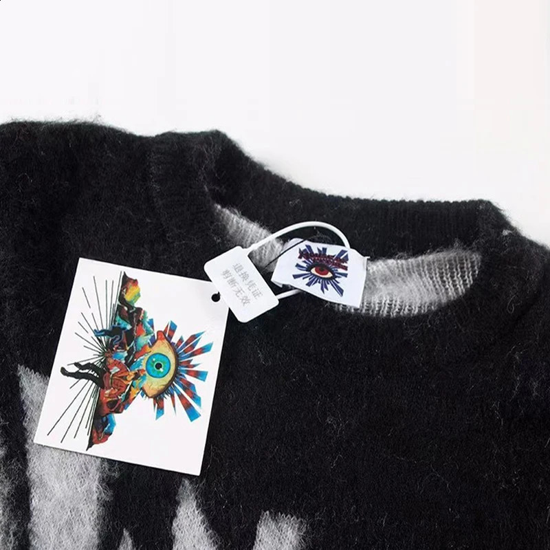 Autumn Winter Top Quality House of Errors Crewneck Knitted Sweater Mens 1 Label Couple Eye Jacquard Black Pullover 240821