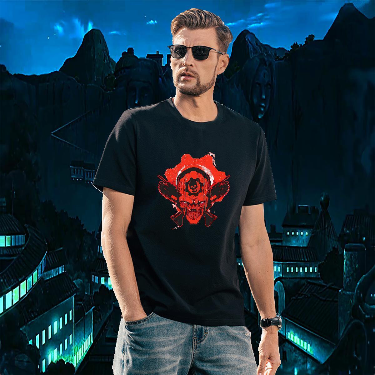 Custom Daily Wear Men Tshirts skull Short Sleeve O-Neck 230g Pure Cotton T-Shirts for Men Loose Cartoon Print Tee Shirt