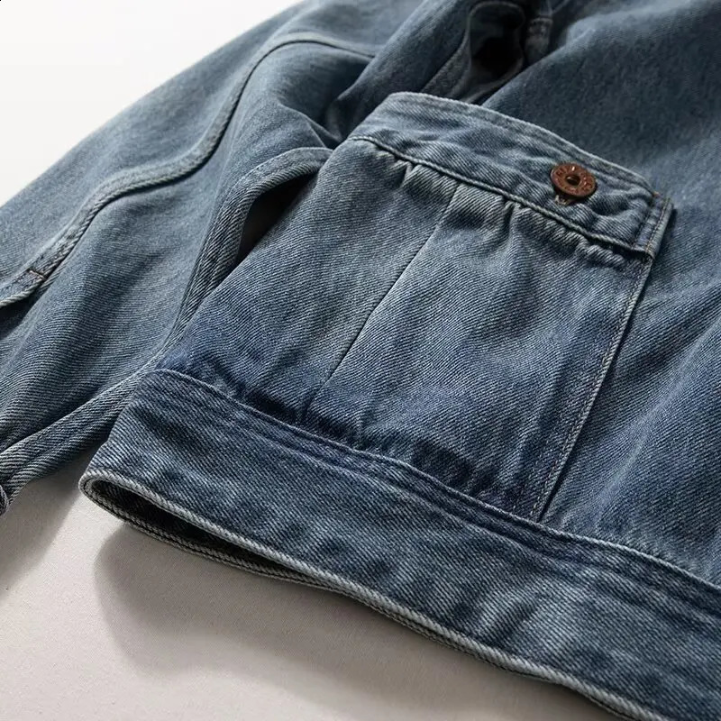 Japanese Retro Denim Jacket Men Washed Pocket Spring Autumn Jackets Mens Amikaji American Casual Pocket Tooling Outwear 240821