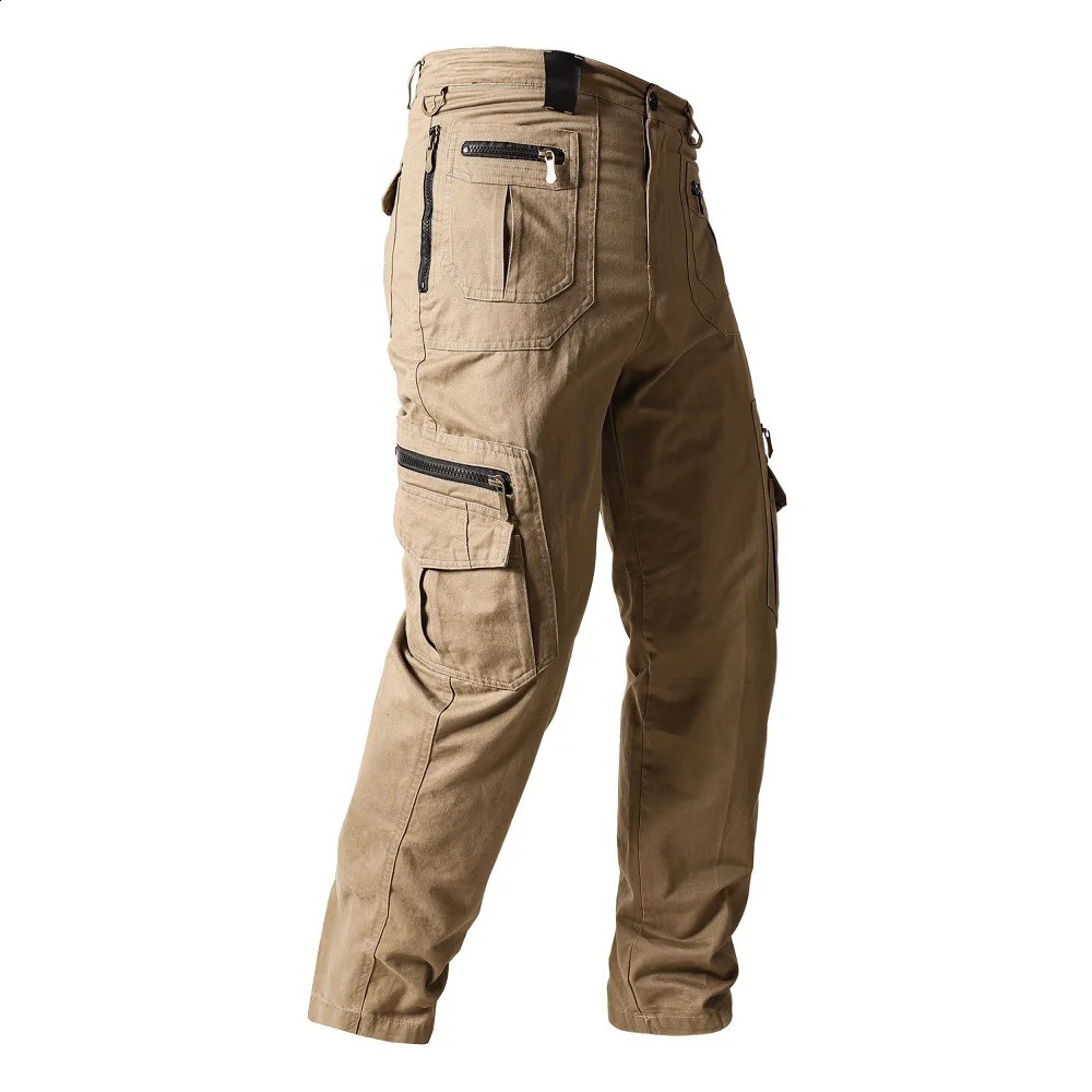 Cotton Mens Multi Pocket Tactical Cargo Pants Loose Solid Trouser Army Combat Jogger Straight Pluse Size S5Xl 240821