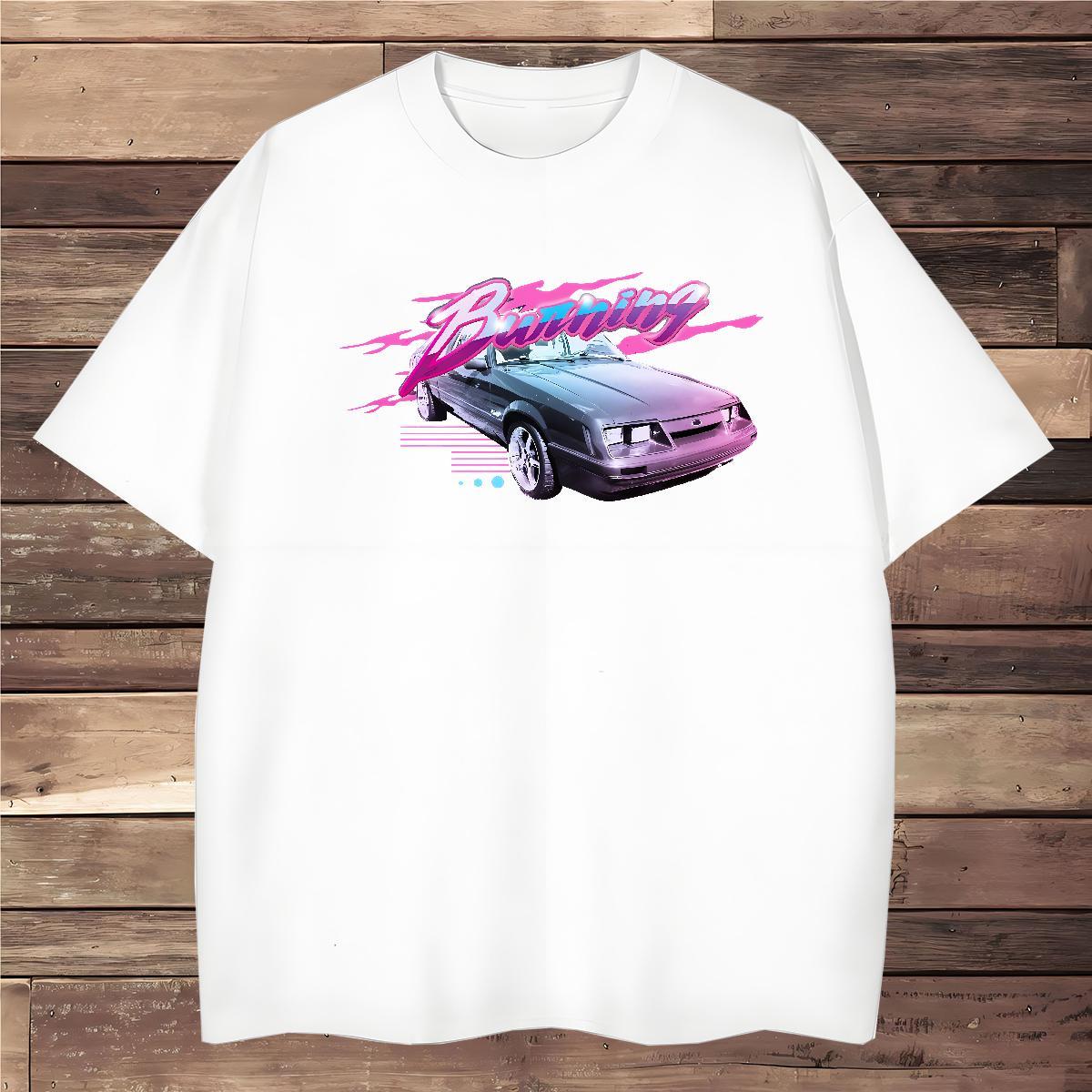 High Quality car T shirt Anime Printing Street Men Tees 230g Pure Cotton Fashion Casual Crew Neck Breathable Floral Print Clothes