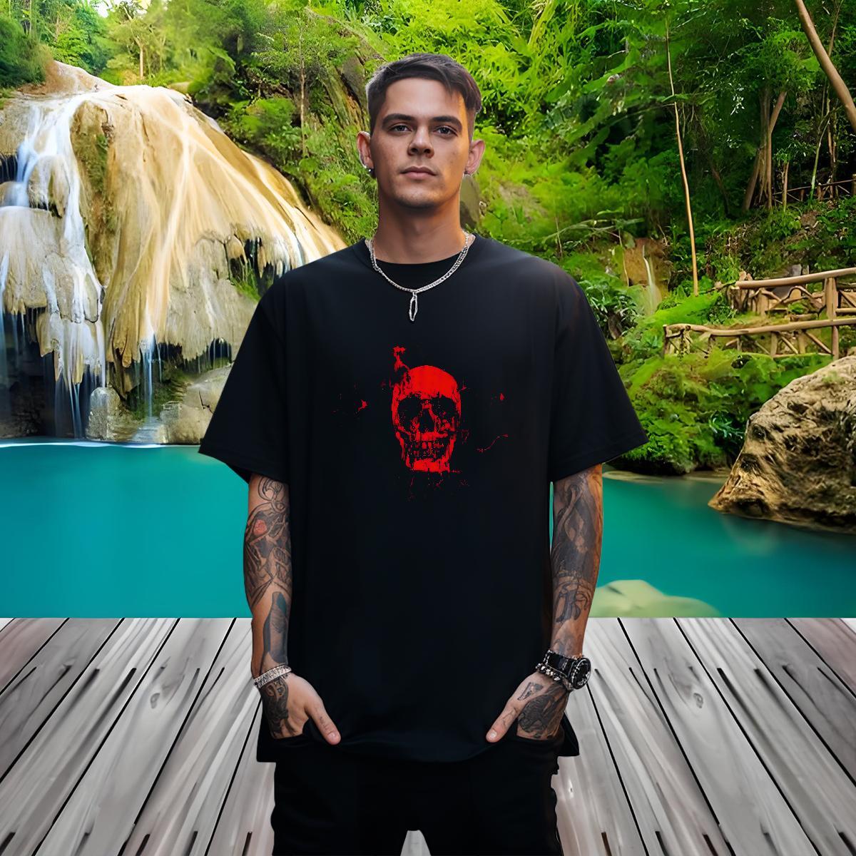 Casual New Men Clothes T-Shirt 230g Pure Cotton Spring Summer blood O Neck Short Sleeves Mens T Shirts Loose Fit Floral Print Tees Shirts
