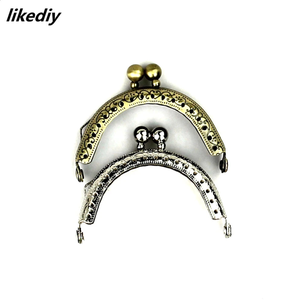 10 pieces/batch 6.5cm antique bronze and silver sized bead head semi-circular metal coin wallet frame kiss buckle DIY bag accessories 240821