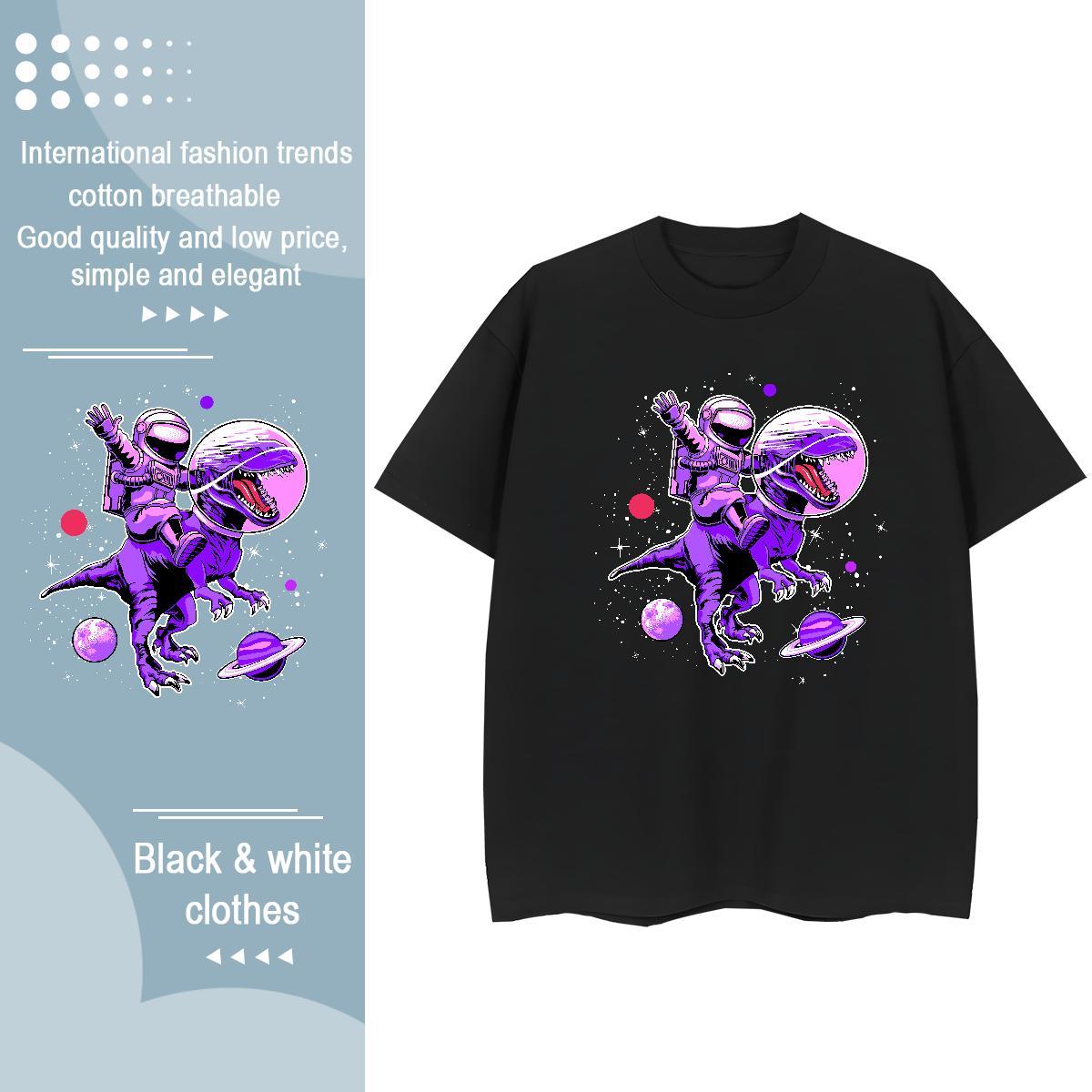 Comfortable Couples T Shirts 230g 100% Cotton spaceman Street T Shirts Women Round Neck Short Sleeve Anime Tops