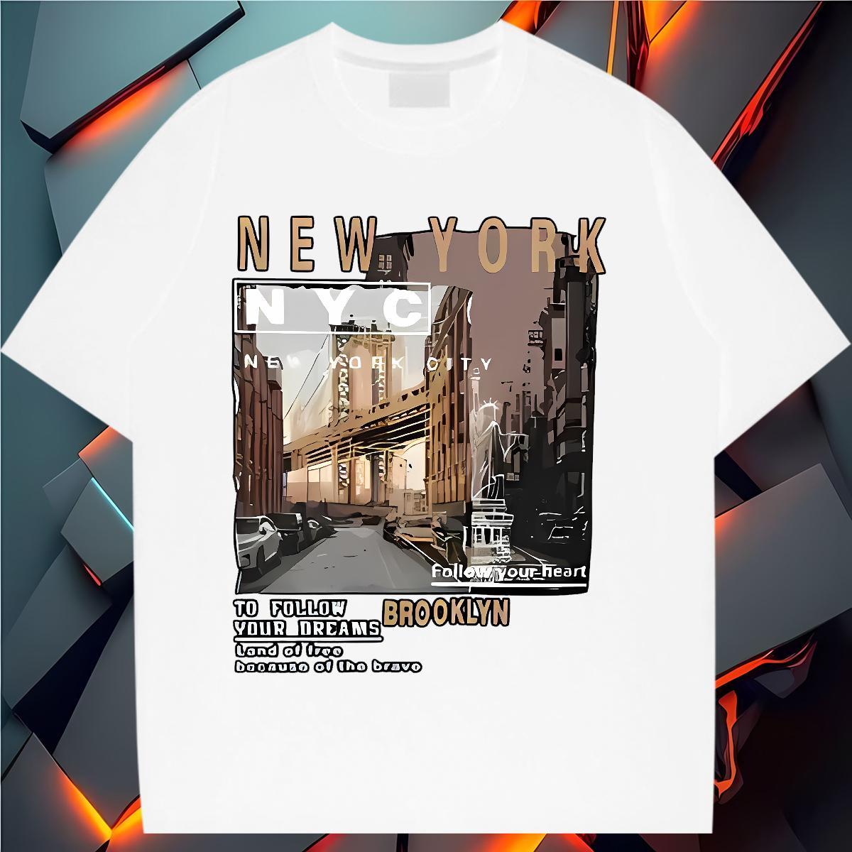Brand Womens Tshirts 230g 100% Cotton New York Street Casual T Shirts Women Short Sleeve O-Neck Cartoon Print Tops Shirt