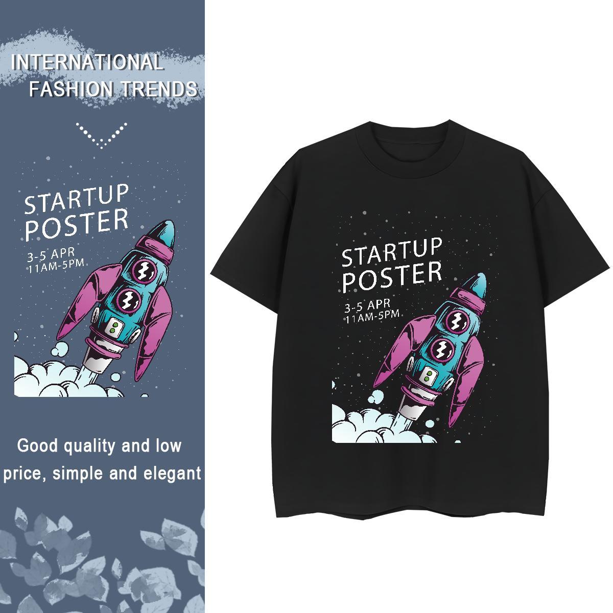 Loose Lady T shirt 100% Cotton 230g spaceman Street T-Shirts Breathable Short Sleeve Anime Print Tops Tees