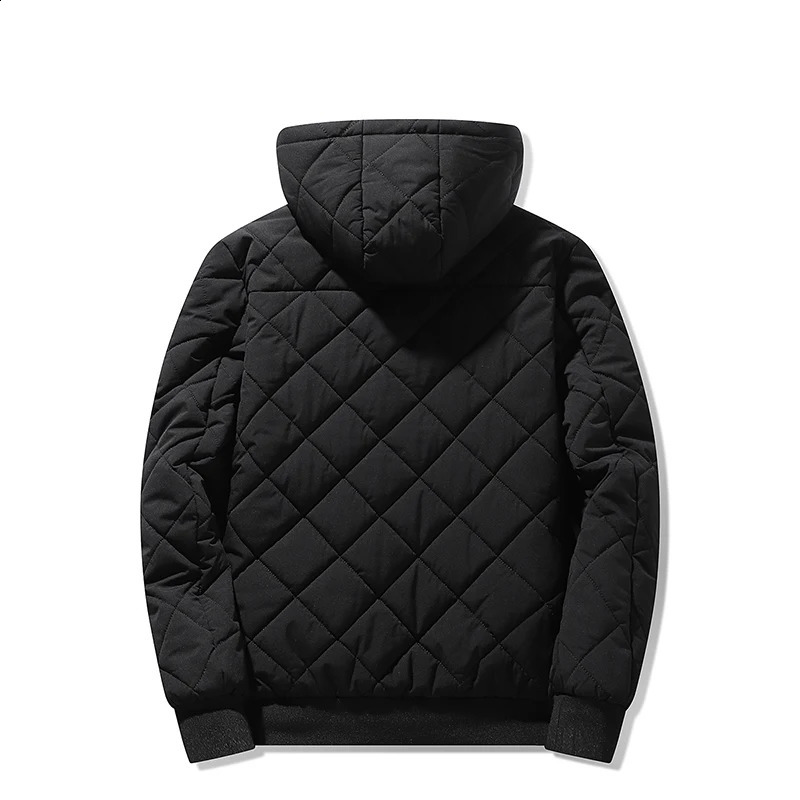 Mens jacket with hood autumn cotton padded mens fashion clothing diamond texture casual park size 5XL 240822